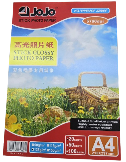 JOJO STICK PHOTO GLOSSY PHOTOPAPER A4 SIZE 135GSM 20 SHEETS