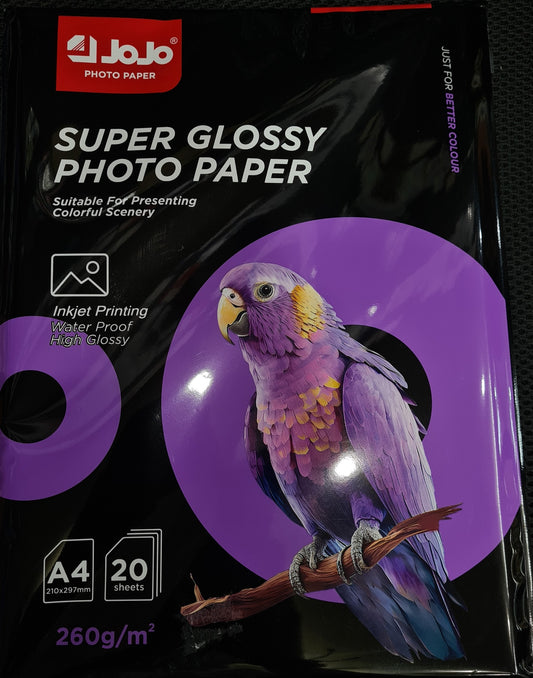 JOJO A4 SIZE 260GSM 20 SHEET GLOSSY PHOTOPAPER