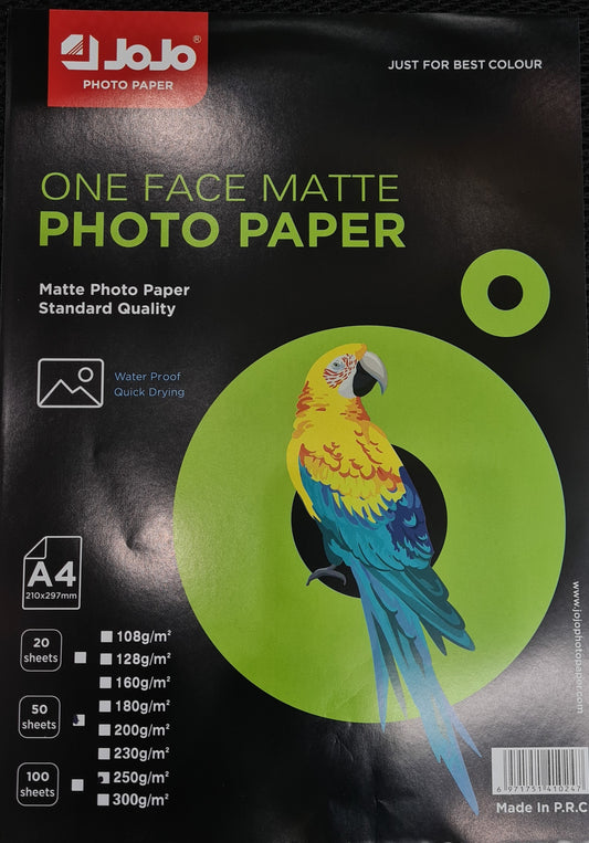 JOJO A4 SIZE 250GSM 50 SHEET MATTE PHOTOPAPER