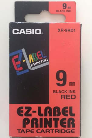 CASIO LABEL CARTRIDGE 9 MM BLACK ON RED