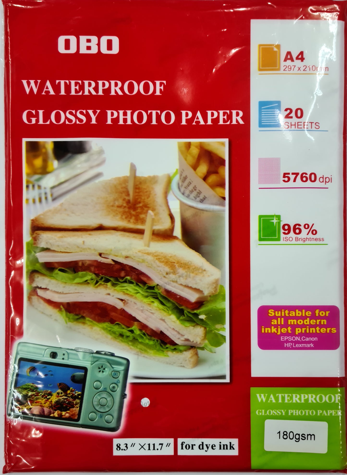 OBO GLOSSY PHOTO PAPER  180 GSM (A4 SIZE)