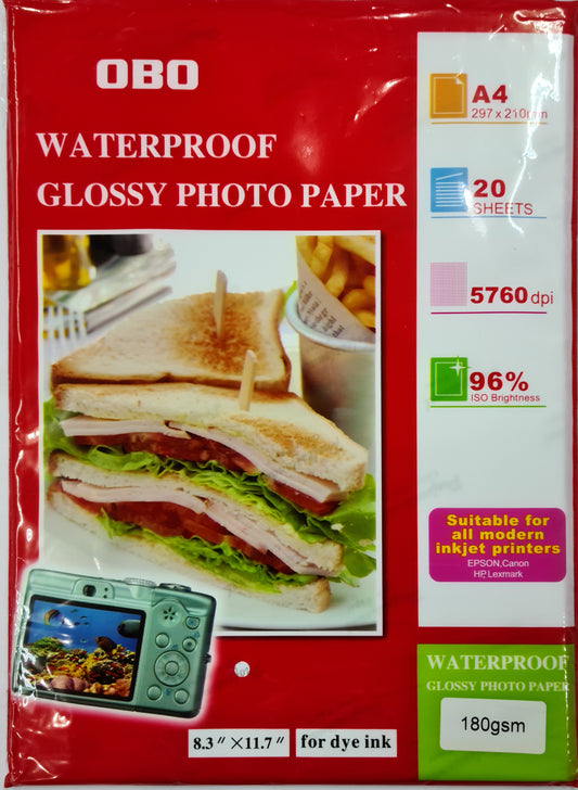 OBO GLOSSY PHOTO PAPER  180 GSM (A4 SIZE)