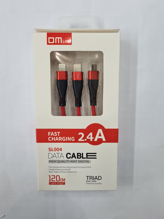 DM LIFE 3-IN-1 DATA CABLE 120CM LENGTH