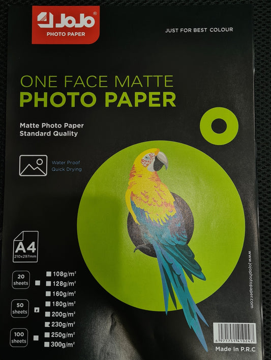 JOJO A4 SIZE 230GSM 50 SHEET MATTE PHOTOPAPER
