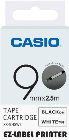 CASIO LABEL CARTRIDGE 9 MM BLACK ON WHITE TUBE TYPE