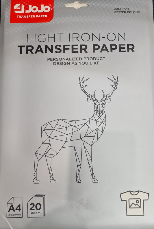JOJO LIGHT IRON-ON TRANSFER PAPER 20 SHEET A4 SIZE