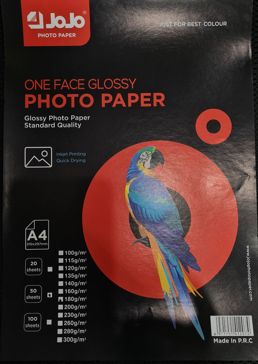 JOJO A4 SIZE 180GSM 50 SHEET MATTE PHOTOPAPER